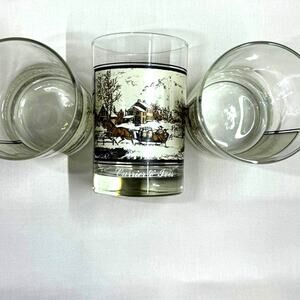 Double Old Fashioned American Farm in Winter glass Currier & Ives